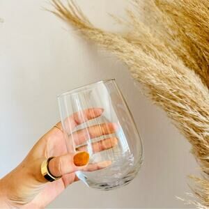 POTTERY BARN Clear Modern Stemless Wine Juice Glass Mug Drink Wear Glasses Set 5